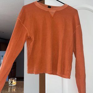 Orange Ribbed Long Sleeve Crew Neck Shirt
